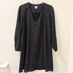 J.Crew Black Polka Dot Long Sleeve Lined Dress XXS